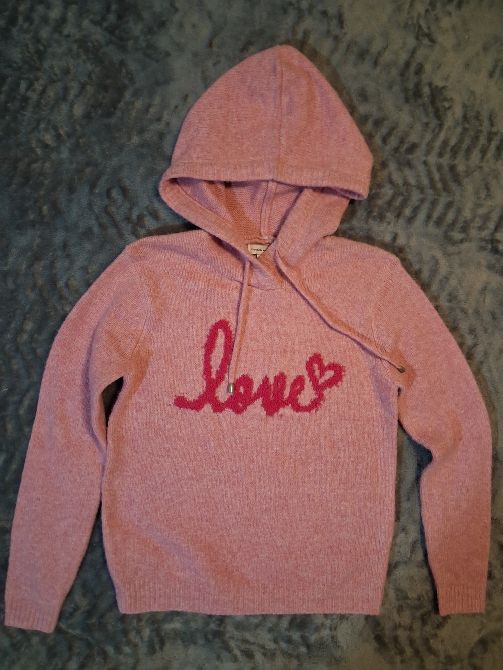 Cupcakes And Cashmere Sweater With Drawstring Hoodie XS Womens Pink Love